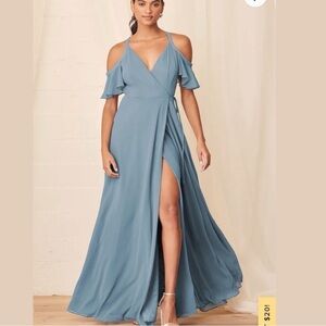Lulus women’s slate blue cold-shoulder fancy elegant wrap maxi dress size XL